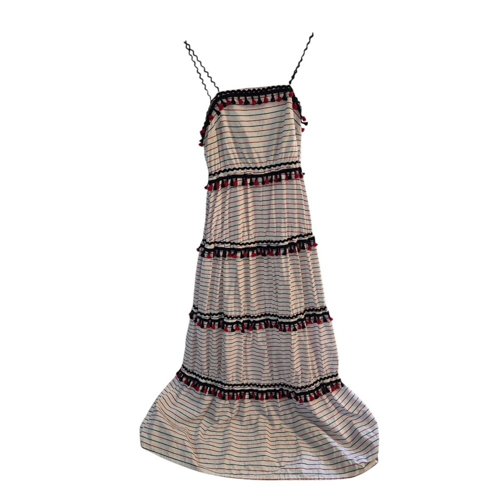 L'atiste By Amy S Lined Tiered Maxi Sun Dress W Tassels Coastal Beachy